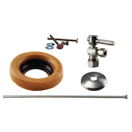 Westbrass Toilet Kit W/ 1/4-Turn nom comp Stop and Wax Ring, Lever Handle in Satin Nickel D1614TBL-07